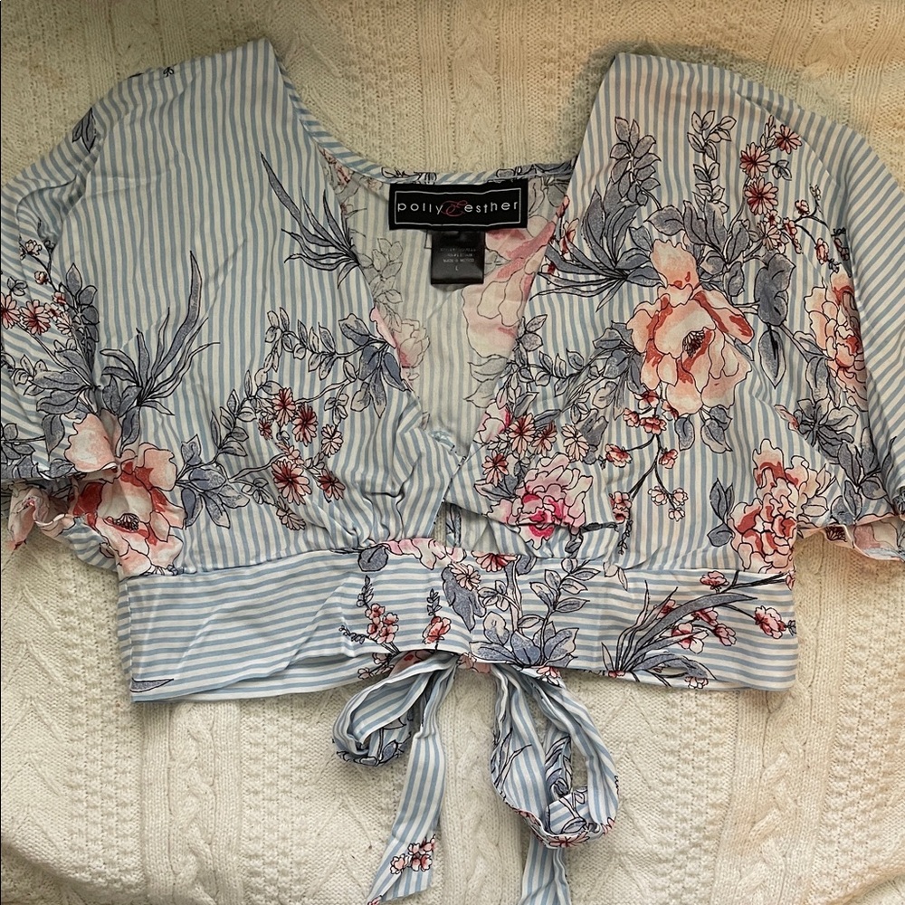 Polly & Esther Striped Floral Blouse